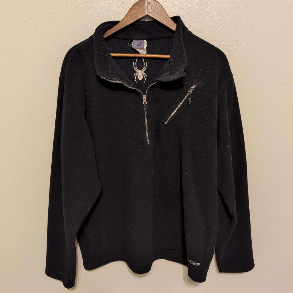 Spyder Fleece Pullover Mens XL Black Quarter Zip Mock Neck Embroidered Logo